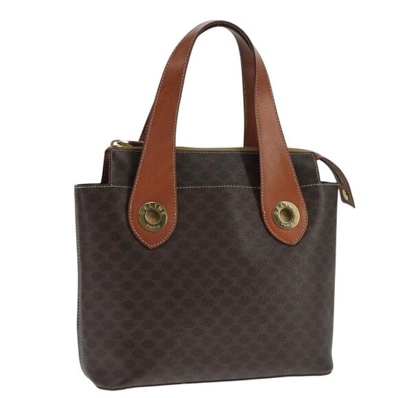 CELINE Macadam Canvas Hand Bag PVC Leather Brown Gold - Picture 1 of 16